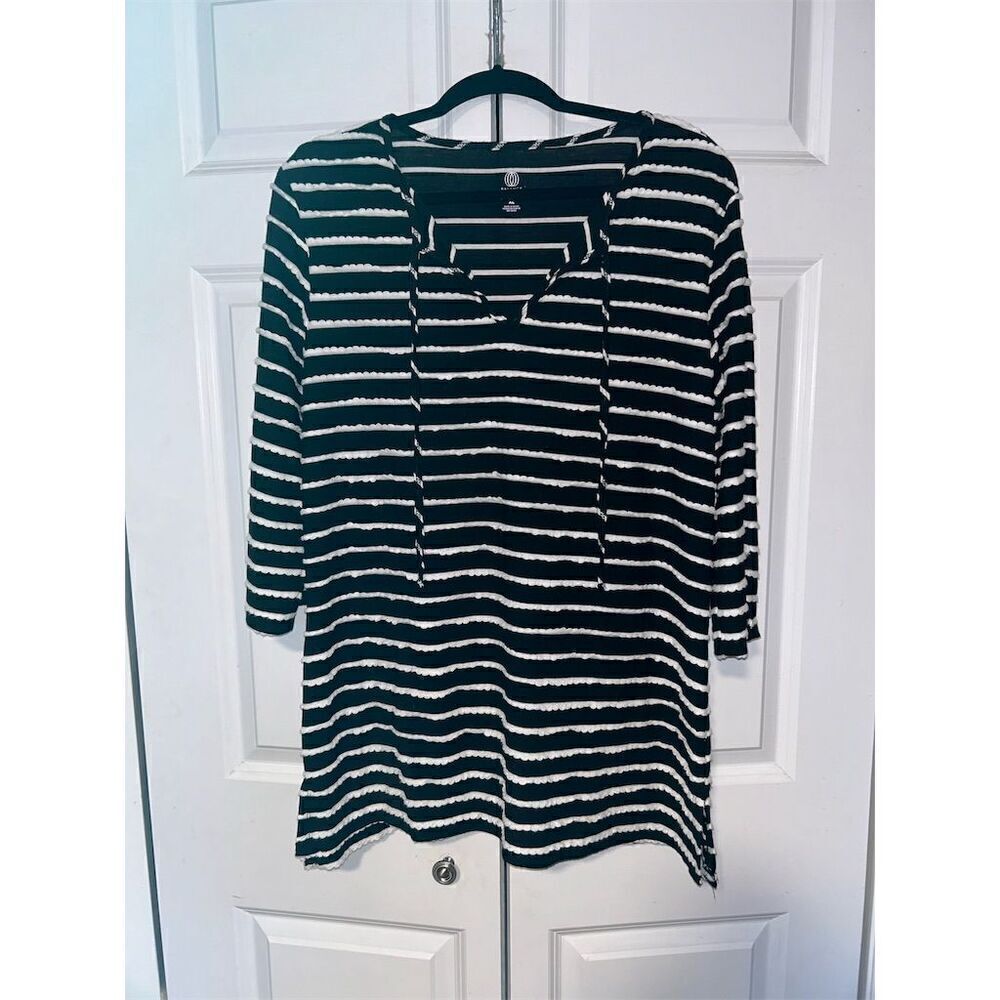 Balance Collection Women's XL Black & White Striped 3/4 Sleeve Cover-Up Dress